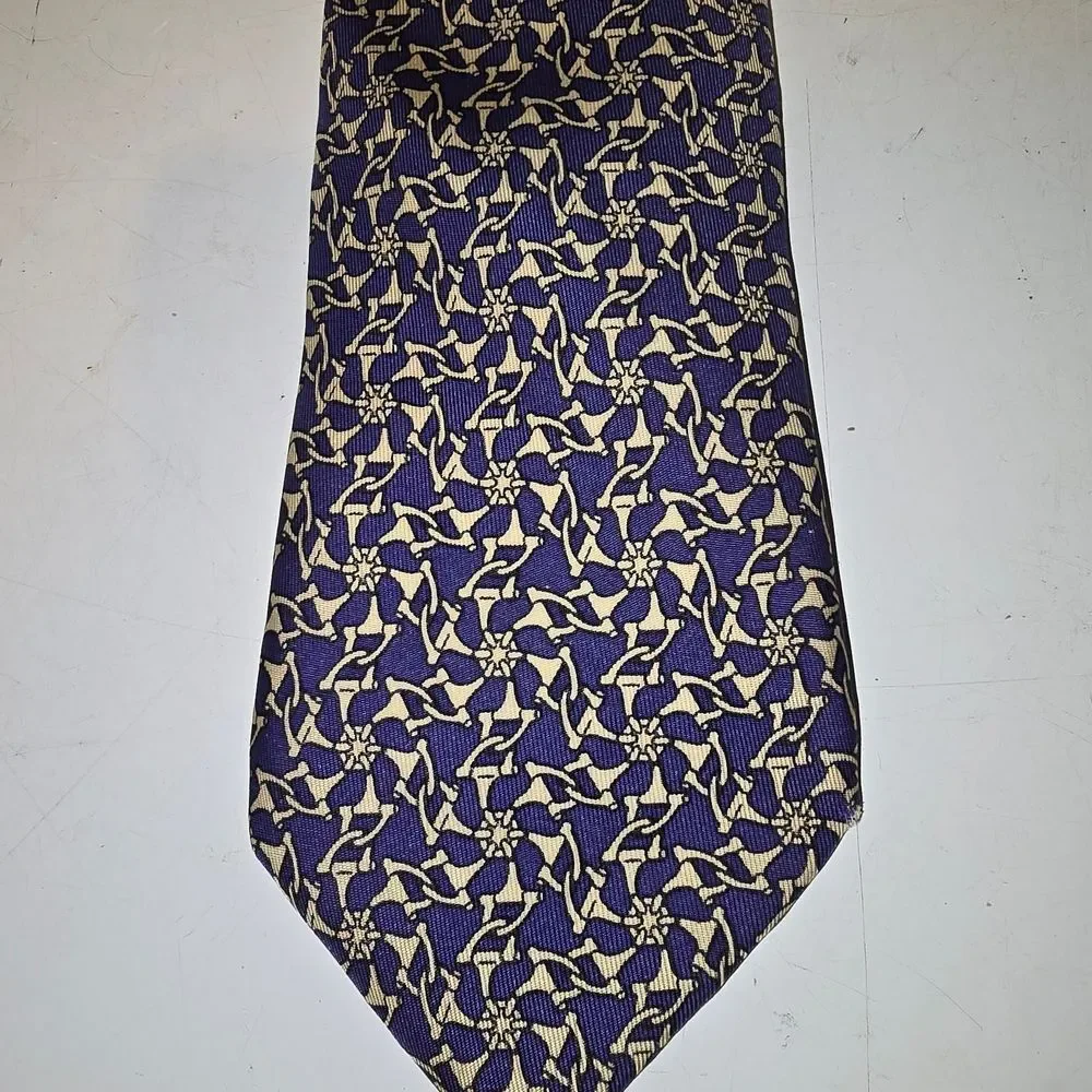 Hermes Tie in Deep Purple and Cream Design